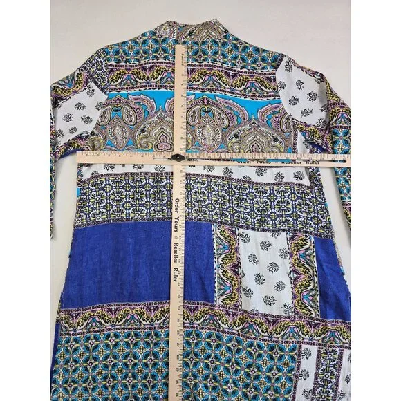 Chicos Patchwork Open-Front Linen Jacket Duster Cardigan Size 1 Medium - Picture 5 of 5
